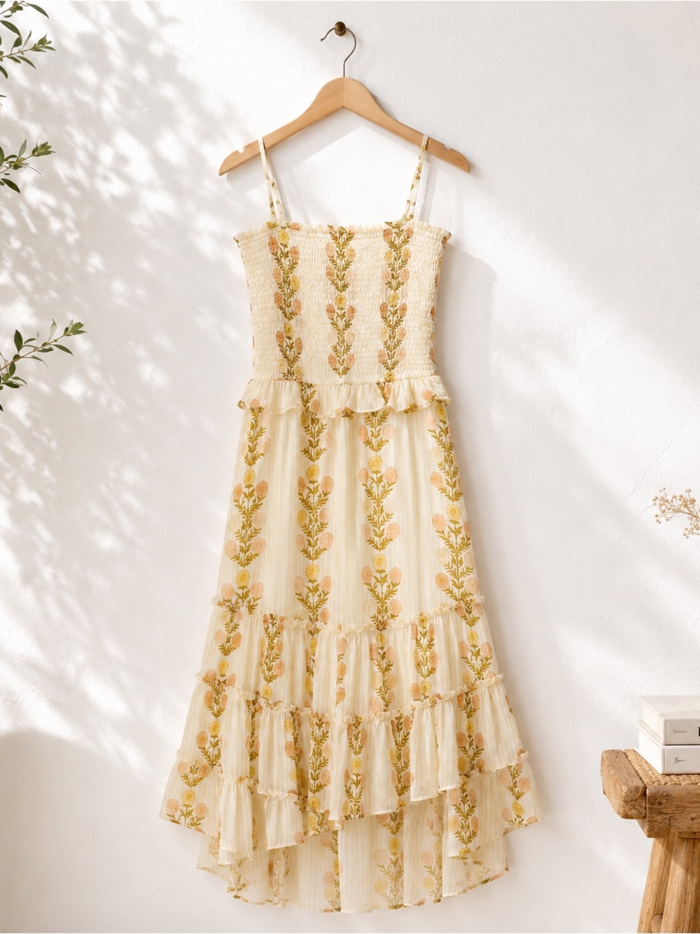 Free People Alejandra Smocked Bodice Tiered Midi Dress XS Cloud Combo - Picture 5 of 6